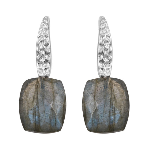 Rhodium Plated Sterling Silver Earrings Featuring Polished Labradorite - Fashion Apparel 