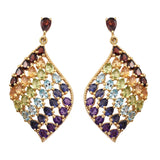 Yellow Gold Rhodium Plated Sterling Silver Earring With African Amethyst, Citrine, Iolite, Peridot, Swiss Blue Topaz, And Red Garnet - Fashion Apparel 