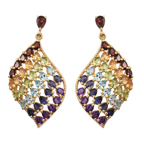 Yellow Gold Rhodium Plated Sterling Silver Earring With African Amethyst, Citrine, Iolite, Peridot, Swiss Blue Topaz, And Red Garnet - Fashion Apparel 