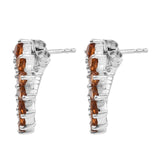Cuff Style Rhodium Plated Sterling Silver Earring With Madira Citrine, Natural White Zircon - Fashion Apparel 