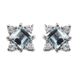 Rhodium Plated Sterling Silver Earring With Polished Aquamarine And Natural White Zircon Gemstones - Fashion Apparel 