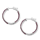 Look Style Rhodium Plated Sterling Silver Earring With Polished Ruby All Over - Fashion Apparel 
