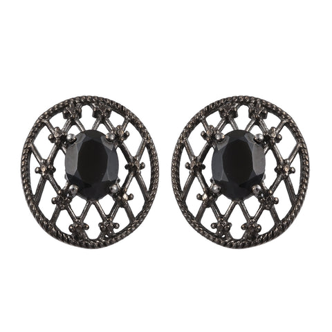 Black Ruthenium Plated Stunning Sterling Silver Earring Adorned With Polished Black Spinel - Fashion Apparel 