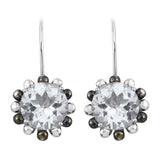 Jeweled With Polished White Topaz, Rhodium Plated Sterling Silver Earring. - Fashion Apparel 