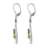 Rhodium Plated Drop Sterling Silver Earring Featuring Peridot And Natural White Zircon - Fashion Apparel 