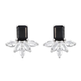 Studded Rhodium Plated Sterling Silver Earring With Black Spinel, White Topaz - Fashion Apparel 