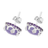 Rhodium Plated Sterling Silver Earring Jeweled With African Amethyst, Purple Jade, And Natural White Zircon - Fashion Apparel 