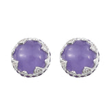 Rhodium Plated Sterling Silver Earring Jeweled With African Amethyst, Purple Jade, And Natural White Zircon - Fashion Apparel 