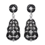 Rhodium Plated Sterling Silver Earring With Polished Black Spinel And Natural White Zircon - Fashion Apparel 