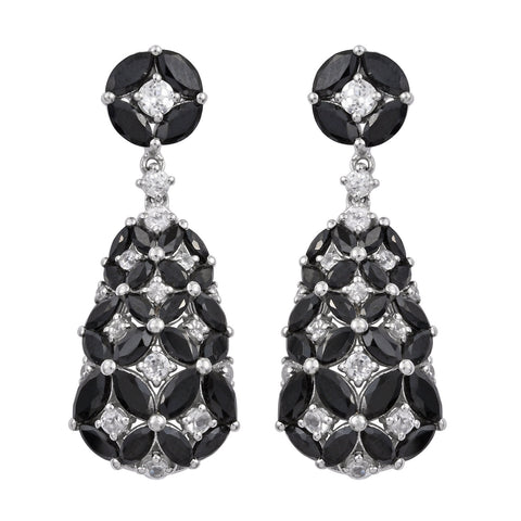 Rhodium Plated Sterling Silver Earring With Polished Black Spinel And Natural White Zircon - Fashion Apparel 