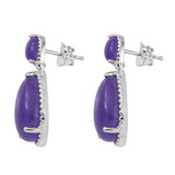 Purple Jade Gemstones Well Crafted In Rhodium Plated Sterling Silver Earring - Fashion Apparel 