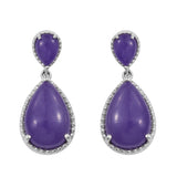 Purple Jade Gemstones Well Crafted In Rhodium Plated Sterling Silver Earring - Fashion Apparel 