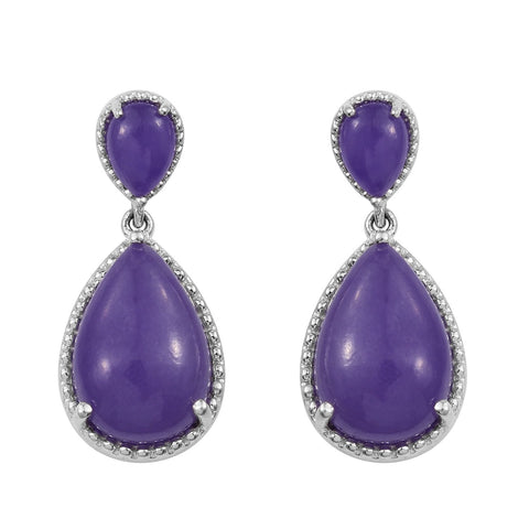 Purple Jade Gemstones Well Crafted In Rhodium Plated Sterling Silver Earring - Fashion Apparel 