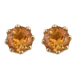 Sterling Silver, Citrine Stud Women'S Earrings Polished With Yellow Gold Rhodium. - Fashion Apparel 