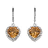 Rhodium Plated Sterling Silver Earring Adorned With Citrine And Natural White Zircon. - Fashion Apparel 
