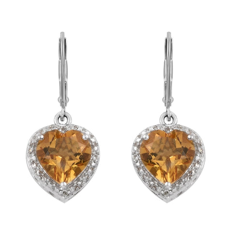 Rhodium Plated Sterling Silver Earring Adorned With Citrine And Natural White Zircon. - Fashion Apparel 