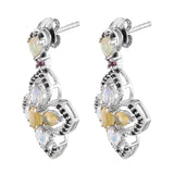 Rhodolite Garnet, Opal Sterling Silver Earrings With Black Spinel Polished With Rhodium. - Fashion Apparel 