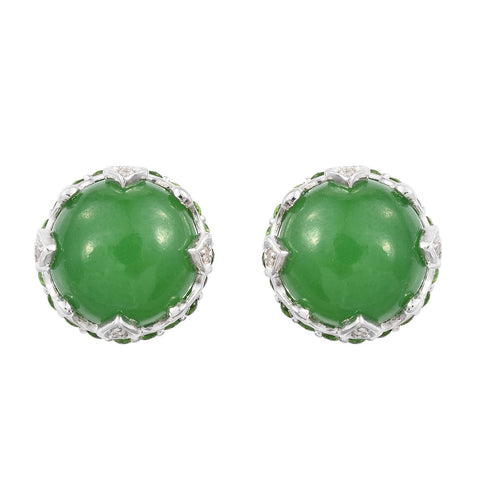 Sterling Silver Earring With Rhodium Plating And Russian Diaopside, Green Jade, Natural White Zircon Gemstones - Fashion Apparel 