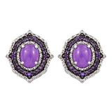 Purple Jade, Amethyst With Natural White Zircon Silver Sterling Earrings Plated With Rhodium. - Fashion Apparel 