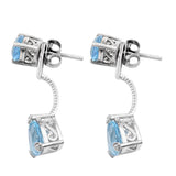 Swiss Blue Topaz With White Zircon Silver Sterling Earrings Polished With Rhodium. - Fashion Apparel 