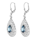 Blue Topaz Drop Earrings Polished With Rhodium In Sterling Silver. - Fashion Apparel 