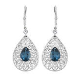 Blue Topaz Drop Earrings Polished With Rhodium In Sterling Silver. - Fashion Apparel 
