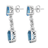 Sterling Silver Earring With Rhodium Plating And Natural White Zircon, Swiss Blue Topaz. - Fashion Apparel 