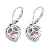 Bahaman Heart Shaped Pink Topaz Earrings Set In Sleek Rhodium Outlined By Natural White Zircons - Fashion Apparel 