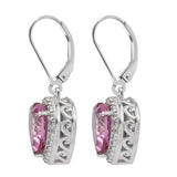 Bahaman Heart Shaped Pink Topaz Earrings Set In Sleek Rhodium Outlined By Natural White Zircons - Fashion Apparel 