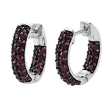 Rhodolite Garnet Sterling Silver Earrings Polished With Rhodium. - Fashion Apparel 