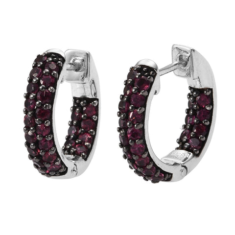 Rhodolite Garnet Sterling Silver Earrings Polished With Rhodium. - Fashion Apparel 