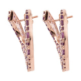 Pink Amethyst Sterling Silver Stud Earrings Plated With Rose Gold Rhodium. - Fashion Apparel 