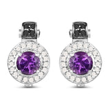 2.29 Carat Genuine Amethyst, Black Diamond and White Diamond .925 Sterling Silver Earrings - Fashion Apparel 