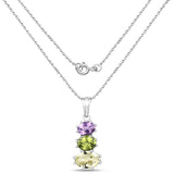 6.00 Carat Genuine Lemon Topaz, Peridot and Amethyst .925 Sterling Silver Pendant - Fashion Apparel 