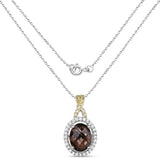 1.79 Carat Genuine Smoky Quartz, Yellow Diamond and White Diamond .925 Sterling Silver Pendant - Fashion Apparel 