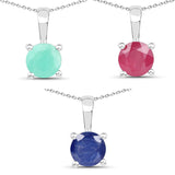 2.75 Carat Emerald, Glass Filled Ruby and Glass Filled Sapphire .925 Sterling Silver Pendant - Fashion Apparel 