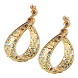 Yellow Gold Rhodium Plated Sterling Silver Earring With Polished Black Spinel, Natural White Zircon, Russian Diaopside, Teal Apatite, Tsavor - Fashion Apparel 