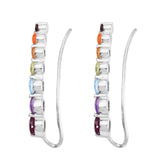 Rhodium Plated Sterling Silver Earring With African Amethyst, Citrine, Fire Opal, Rhodolite Garnet, Peridot, Red Garnet, And Swiss Blue Topa - Fashion Apparel 