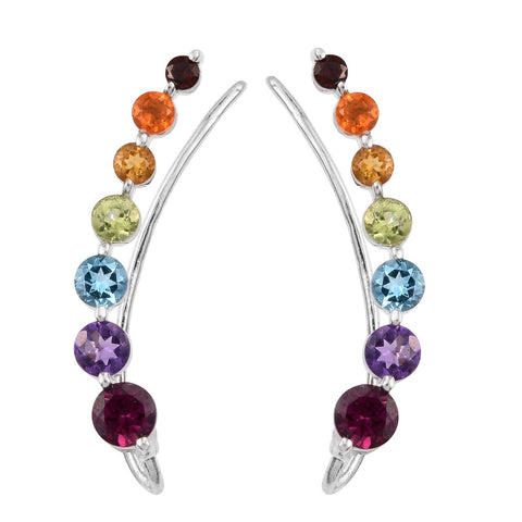 Rhodium Plated Sterling Silver Earring With African Amethyst, Citrine, Fire Opal, Rhodolite Garnet, Peridot, Red Garnet, And Swiss Blue Topa - Fashion Apparel 