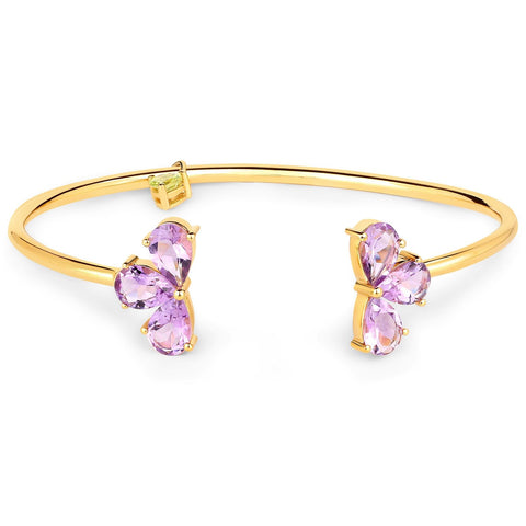Gold Plated Sterling Silver Bangle With Polished Brazil Amethyst, And Peridot Gemstones. - Fashion Apparel 