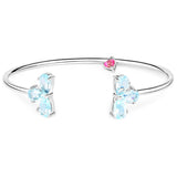 Rhodium Plated Sterling Silver Bangles With Polished Blue Topaz, And Pink Topaz. - Fashion Apparel 
