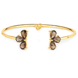 925 Sterling Silver Bangle With Gold Plating And Polished Smoky Quartz, And Citrine. - Fashion Apparel 