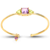Exquisite Gold Plated Sterling Silver Bangle With Polished Brazil Amethyst And Peridot. - Fashion Apparel 
