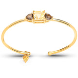 Citrine And Smoky Quartz Gemstones Beautifully Crafted In Gold Plated Sterling Silver Bangle. - Fashion Apparel 