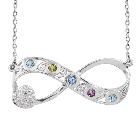 Rhodium Plated Sterling Silver Necklace With Polished Signity Blue Topaz, Signity Ice Blue Topaz, Signity Khaki Topaz, Signity Sum Blue Topa - Fashion Apparel 