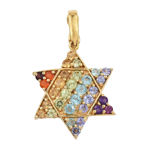 Yellow Gold Rhodium Plated Sterling Silver Pendant With Polished Fire Opal, Red Garnet, African Amethyst, Rhodolite Garnet, Tanzanite, Citri - Fashion Apparel 