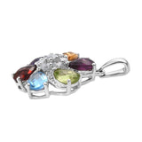 Rhodium Plated Sterling Silver Pendant African Amethyst, Citrine, Rhodolite Garnet, Peridot, Red Garnet, Swiss Blue Topaz And Natural White - Fashion Apparel 
