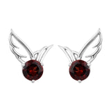 Glamorous Rhodium Plated Sterling Silver Earring Featuring Polished Red Garnet - Fashion Apparel 
