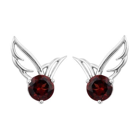 Glamorous Rhodium Plated Sterling Silver Earring Featuring Polished Red Garnet - Fashion Apparel 