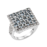 Square Frame Studded Santamaria Aquamarine Stones Set In Rhodium With Natural White Zircon Accents - Fashion Apparel 